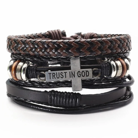 Men's Cross Bracelet Trust in God (3pcs)