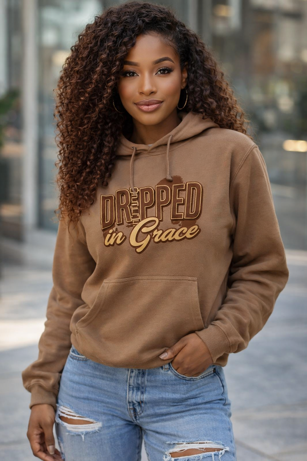 Dripped in Grace Hoodie – Saddle